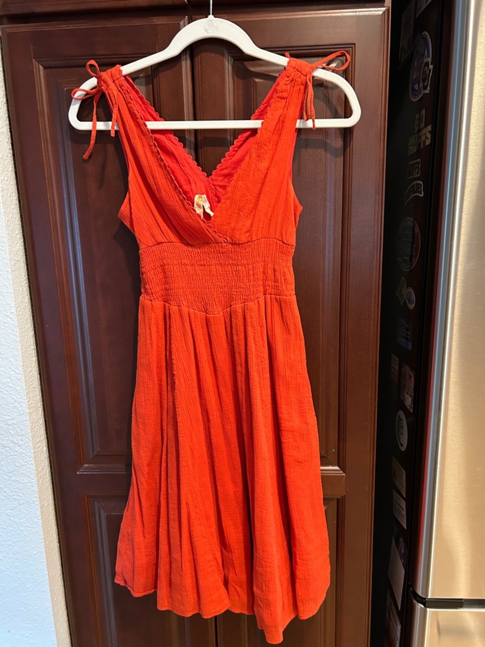 Maeve Orange Tie-Shoulder Midi Dress